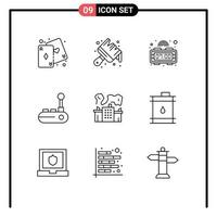 Pack of 9 Modern Outlines Signs and Symbols for Web Print Media such as nuclear factory alarm joy pad joy pad Editable Vector Design Elements