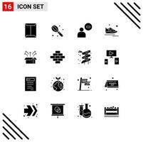 16 Universal Solid Glyphs Set for Web and Mobile Applications release running male exercise shoes Editable Vector Design Elements