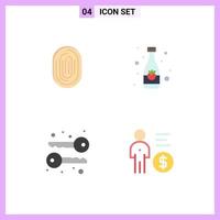 User Interface Pack of 4 Basic Flat Icons of fingerprint soft drink scan beverage keys Editable Vector Design Elements