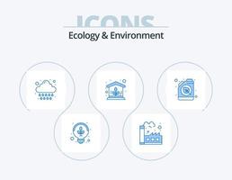 Ecology And Environment Blue Icon Pack 5 Icon Design. ecology. leaf. rain. house. green vector