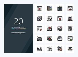 20 icono lleno de línea de desarrollo web para presentación vector