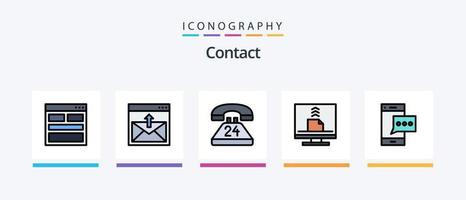 la línea de contacto llenó el paquete de 5 íconos que incluye contáctenos. DIRECCIÓN. información extrovertido. contacto. diseño de iconos creativos vector