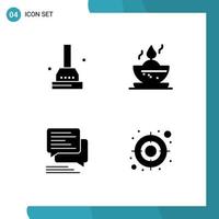 Modern Set of 4 Solid Glyphs and symbols such as bath sms bowl chat audience Editable Vector Design Elements