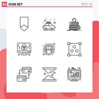 Group of 9 Outlines Signs and Symbols for graphic designer rent computer books Editable Vector Design Elements