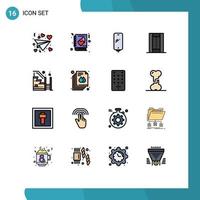 Mobile Interface Flat Color Filled Line Set of 16 Pictograms of home pitch smart phone game activities Editable Creative Vector Design Elements