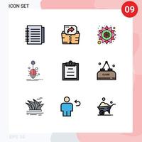 Universal Icon Symbols Group of 9 Modern Filledline Flat Colors of text clipboard pattern web spider Editable Vector Design Elements