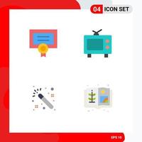 Editable Vector Line Pack of 4 Simple Flat Icons of award wizards diploma media book Editable Vector Design Elements