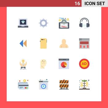 Editable Vector Line Pack of 16 Simple Flat Colors of revind control data management song service Editable Pack of Creative Vector Design Elements