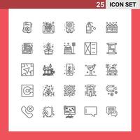 Pack of 25 Modern Lines Signs and Symbols for Web Print Media such as kitchen cooker audio product cleaning Editable Vector Design Elements