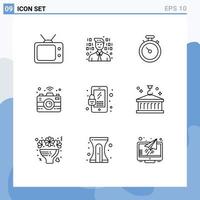 Modern Set of 9 Outlines Pictograph of business security navigation mobile wifi Editable Vector Design Elements