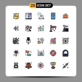 Pack of 25 Modern Filled line Flat Colors Signs and Symbols for Web Print Media such as communication mobile application internet mobile data Editable Vector Design Elements