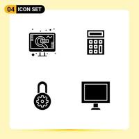 4 Universal Solid Glyph Signs Symbols of marketing options search math display Editable Vector Design Elements