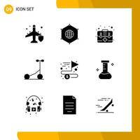 9 Universal Solid Glyphs Set for Web and Mobile Applications achieving transport business sport kit Editable Vector Design Elements