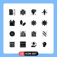 Set of 16 Modern UI Icons Symbols Signs for weightlifting exercise live dumbbell planning Editable Vector Design Elements