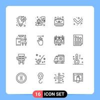 User Interface Pack of 16 Basic Outlines of relax full celebrate down bag Editable Vector Design Elements