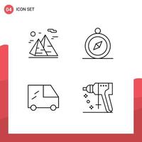 Pictogram Set of 4 Simple Filledline Flat Colors of mountain vehicles moon compass perforator Editable Vector Design Elements