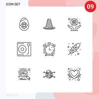 Universal Icon Symbols Group of 9 Modern Outlines of music audio stop webmaster marketing Editable Vector Design Elements