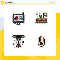 4 colores planos de línea de llenado de vectores temáticos y símbolos editables de codificación de configuración de láser gesto de celebración elementos de diseño de vectores editables