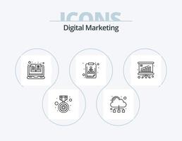 paquete de iconos de línea de marketing digital 5 diseño de iconos. conexión. buscar. correo electrónico. gestión. vaso vector