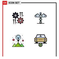 4 Filledline Flat Color concept for Websites Mobile and Apps setting creative wheel medical mountain Editable Vector Design Elements