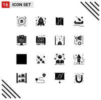 Universal Icon Symbols Group of 16 Modern Solid Glyphs of profile canada study kayak pin Editable Vector Design Elements