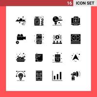 16 Thematic Vector Solid Glyphs and Editable Symbols of media digital savings subscription model subscription Editable Vector Design Elements