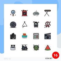 16 Thematic Vector Flat Color Filled Lines and Editable Symbols of event table joystick iron appliances Editable Creative Vector Design Elements