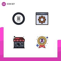 Set of 4 Vector Filledline Flat Colors on Grid for app setting menu gear park Editable Vector Design Elements