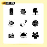 Pictogram Set of 9 Simple Solid Glyphs of pin notification interior interface battery Editable Vector Design Elements