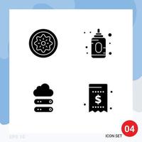 Editable Vector Line Pack of 4 Simple Solid Glyphs of drink cloud kiwi child storage Editable Vector Design Elements