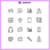 Outline Pack of 16 Universal Symbols of kite navigate inspiration mark city Editable Vector Design Elements