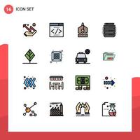 Universal Icon Symbols Group of 16 Modern Flat Color Filled Lines of nature feather label server database Editable Creative Vector Design Elements