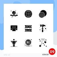 Mobile Interface Solid Glyph Set of 9 Pictograms of dimm component science cards paper Editable Vector Design Elements