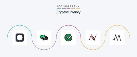 Cryptocurrency Line Filled Flat 5 Icon Pack Including coin. currency. vertcoin. cryptocurrency. name coin vector