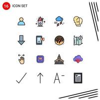 16 concepto de línea llena de color plano para sitios web móviles y aplicaciones abajo sentimientos lluvia empatía sombrero elementos de diseño de vectores creativos editables