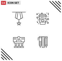 Mobile Interface Line Set of 4 Pictograms of badge love medal cup business Editable Vector Design Elements