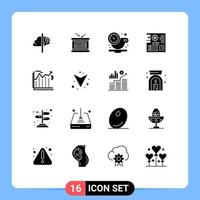 Mobile Interface Solid Glyph Set of 16 Pictograms of mother main independence day computer time Editable Vector Design Elements