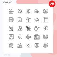 Modern Set of 25 Lines Pictograph of color handbag access bag shield Editable Vector Design Elements