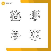 Line Pack of 4 Universal Symbols of intelligent bath healthcare flower cleaning Editable Vector Design Elements