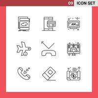 Mobile Interface Outline Set of 9 Pictograms of transport info payment flight clock Editable Vector Design Elements