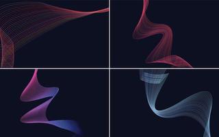 Set of 4 geometric wave pattern background Abstract waving line vector