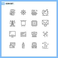 grupo de 16 esboza signos y símbolos para elementos de diseño de vectores editables en modo de suspensión lógica estrella de tecnología
