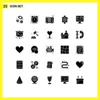 Set of 25 Vector Solid Glyphs on Grid for speaker computer wide watch devices Editable Vector Design Elements