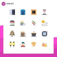 Flat Color Pack of 16 Universal Symbols of bag food scan hotel city Editable Pack of Creative Vector Design Elements