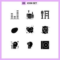 Mobile Interface Solid Glyph Set of 9 Pictograms of like favorite income food stop Editable Vector Design Elements