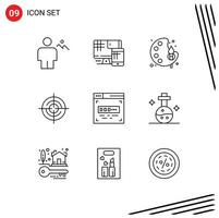 Set of 9 Commercial Outlines pack for code location education gps color Editable Vector Design Elements