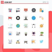 Pack of 25 Modern Flat Colors Signs and Symbols for Web Print Media such as internet of things shopping bag computer video movie Editable Vector Design Elements