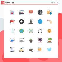 Pack of 25 Modern Flat Colors Signs and Symbols for Web Print Media such as internet of things shopping bag computer video movie Editable Vector Design Elements