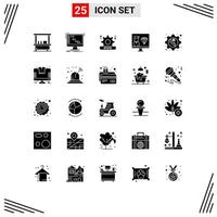 Set of 25 Vector Solid Glyphs on Grid for programming development sequencer develop setting Editable Vector Design Elements