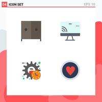 Modern Set of 4 Flat Icons and symbols such as furniture manager screen wifi time Editable Vector Design Elements